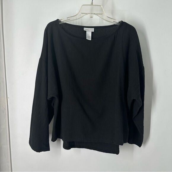 Soft Surroundings Size Large Black Scoop Neck Pullover Boxy Fit 100% Cotton Top - Picture 1 of 12